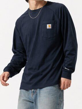 CARHARTT Force Long Sleeve Navy Blue Long Sleeve T Shirt Small